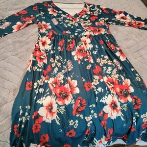 Floral Kids Dress - Blue and Red